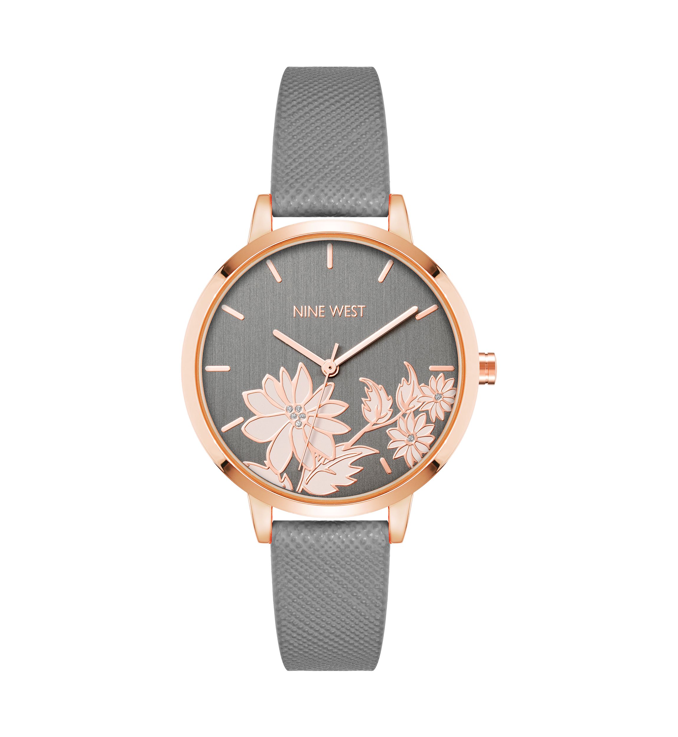 Faux Leather Band and Floral Pattern Watch