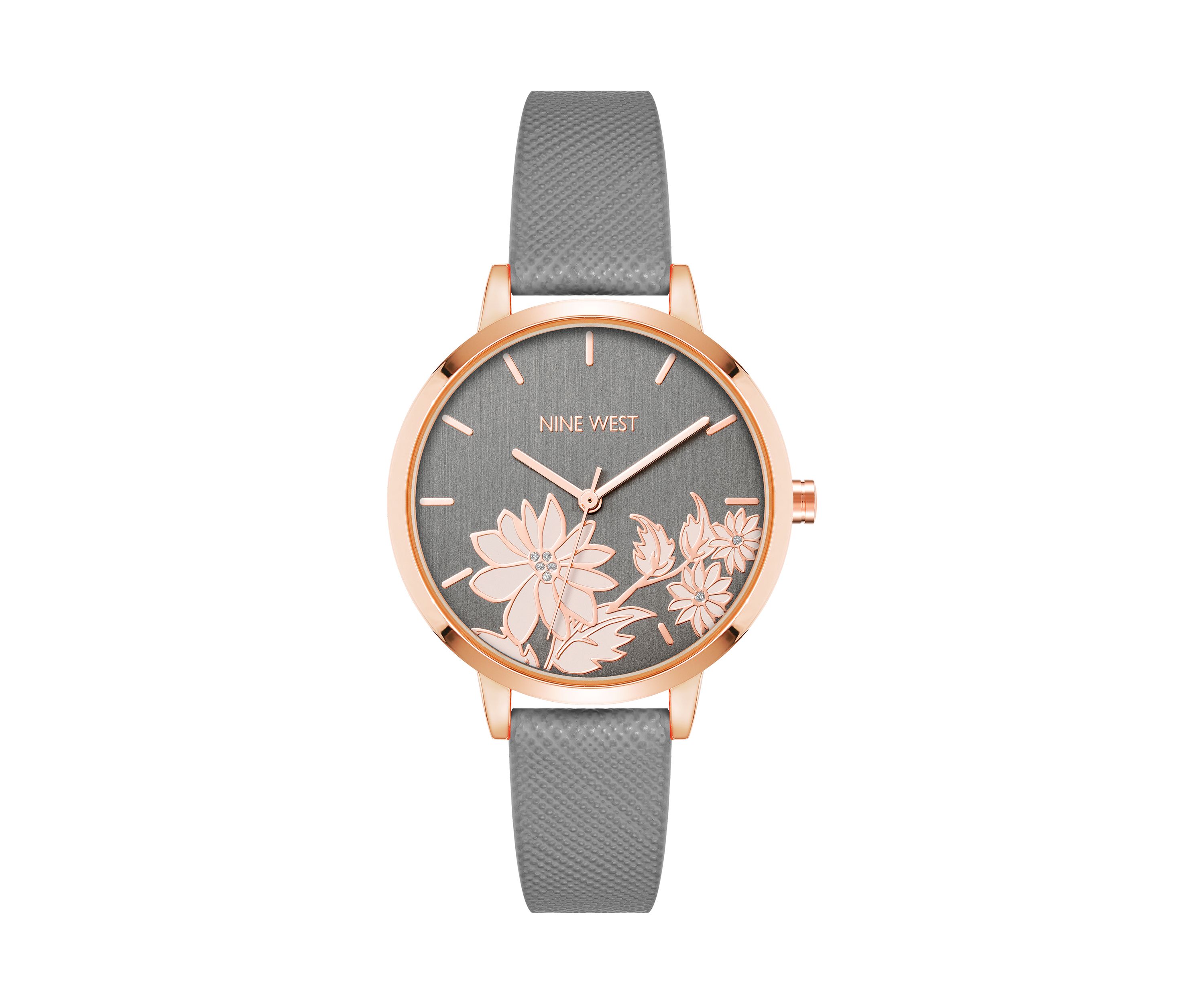 Faux Leather Band and Floral Pattern Watch
