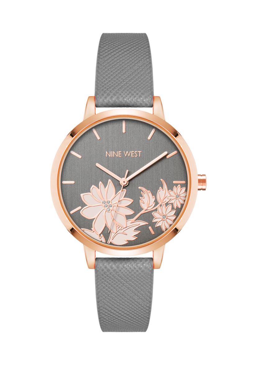 Faux Leather Band and Floral Pattern Watch
