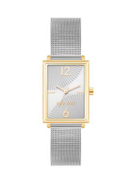 Nine West Women's Rectangular Silver-Tone Stainless Steel Mesh Band Watch, 24 Millimeter -  5800884NW2893SVTT