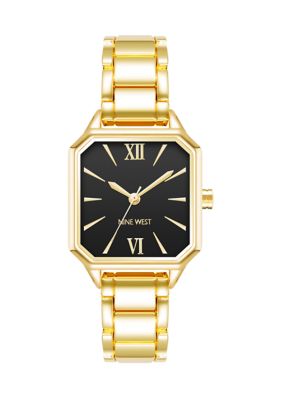 Nine West Women's Quartz Square Gold-Tone Alloy Link Bracelet Watch, 27mm
