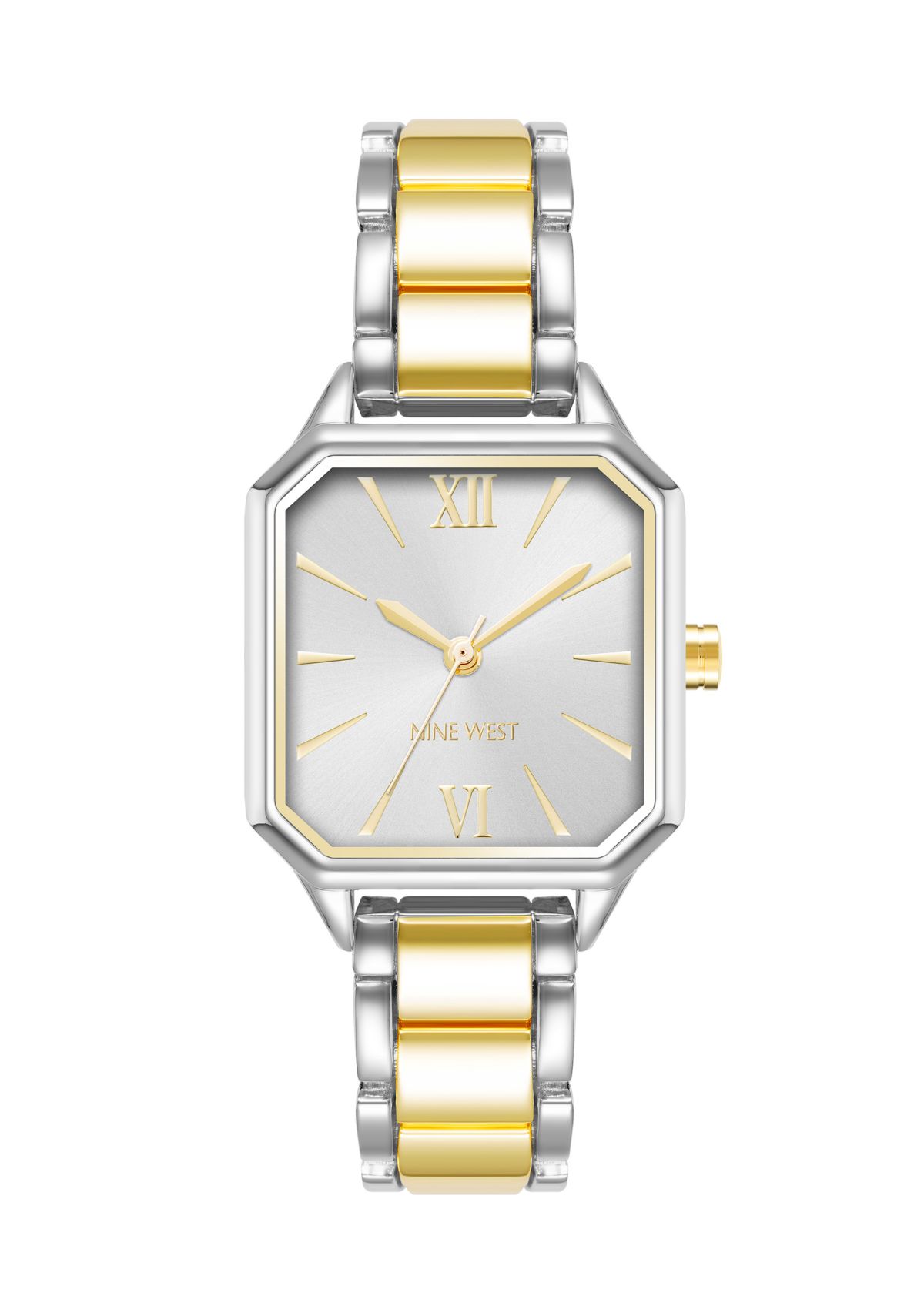 Womens Quartz Octagonal Two-Tone Alloy Link Bracelet Watch