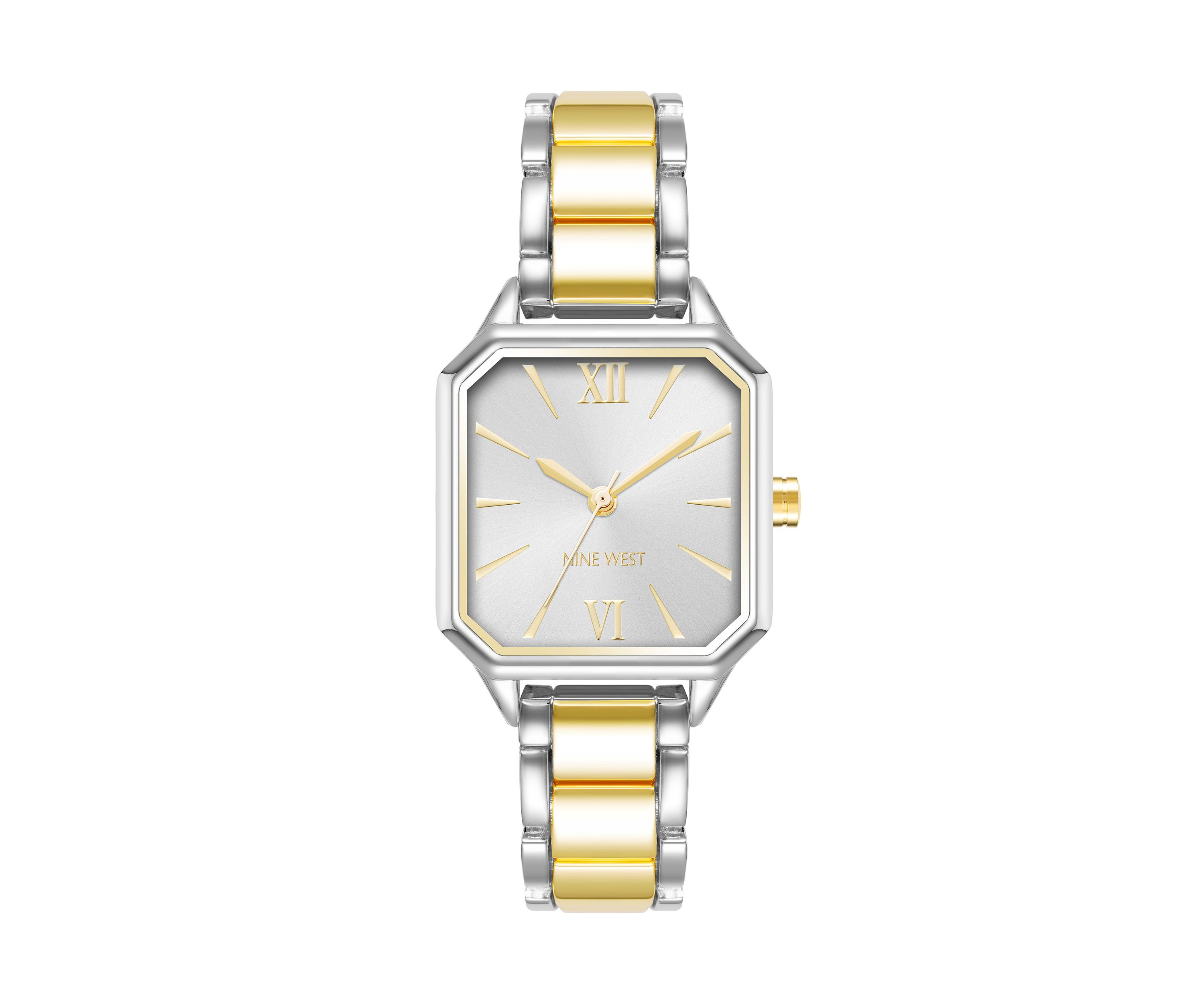 Womens Quartz Octagonal Two-Tone Alloy Link Bracelet Watch