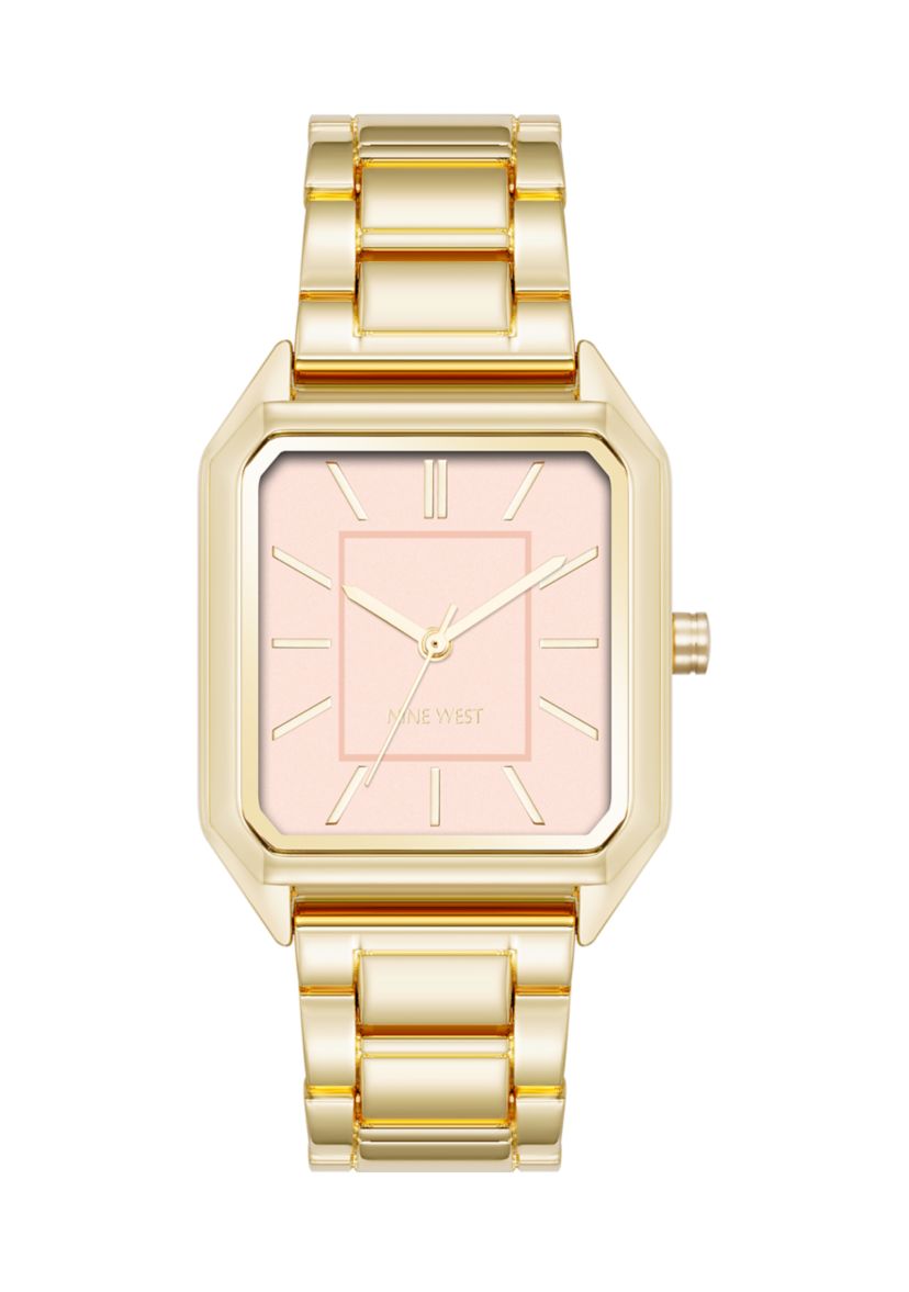 Nine West Octagonal Gold Tone Alloy Link Bracelet Watch | Belk display picture 1