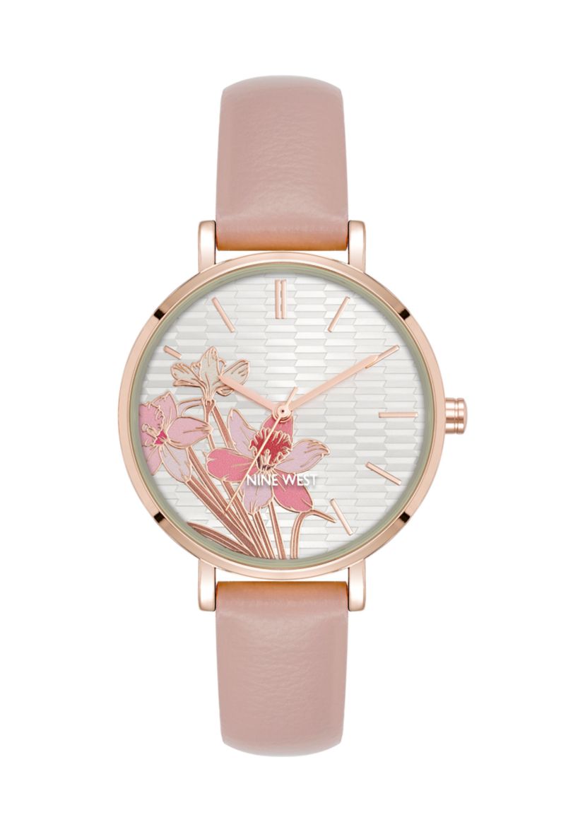 Quartz Modern Polyurethane Leather with Floral Dial Watch