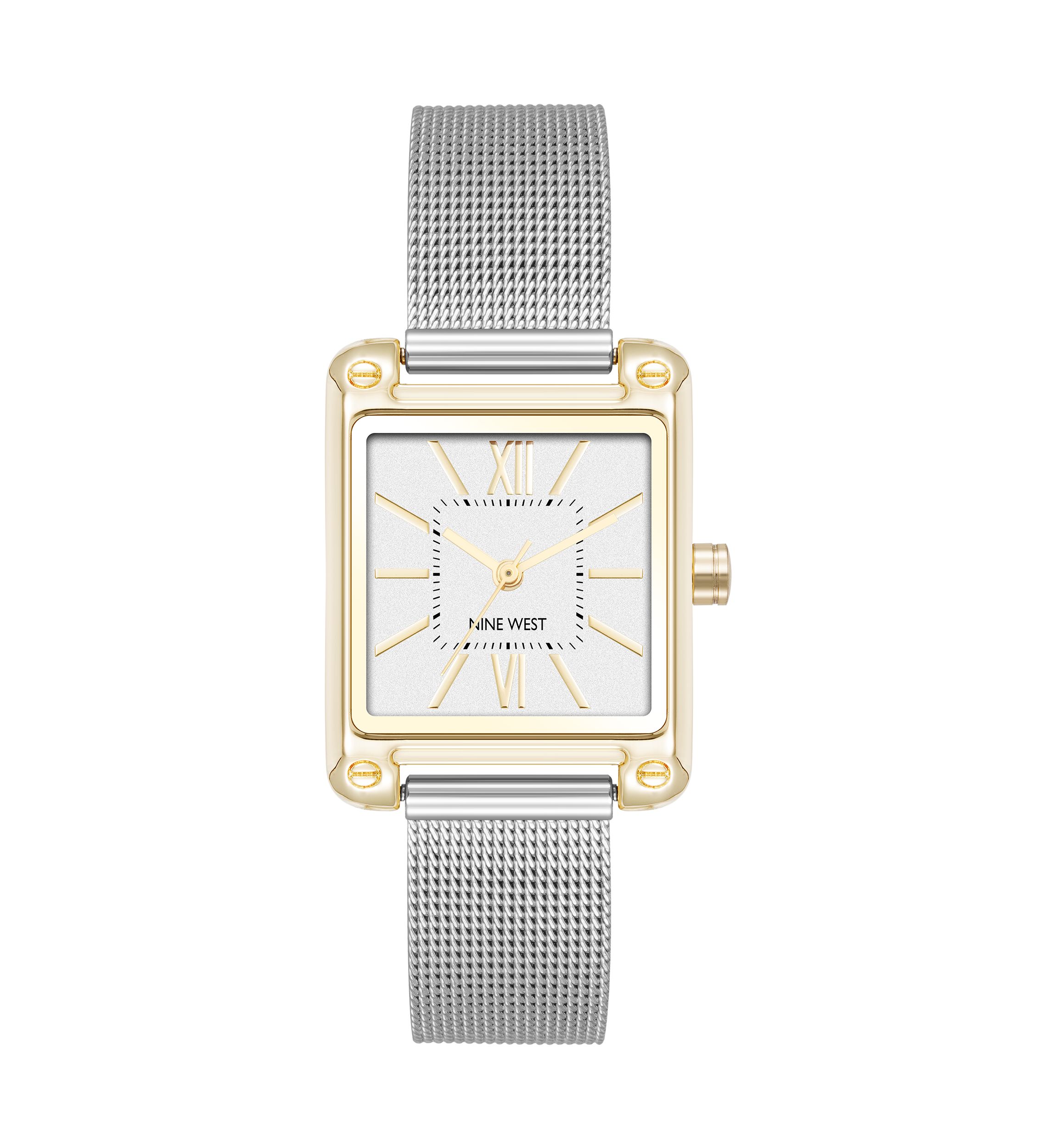 Quartz Contemporary Two Tone Stainless Steel Mesh Bracelet Watch