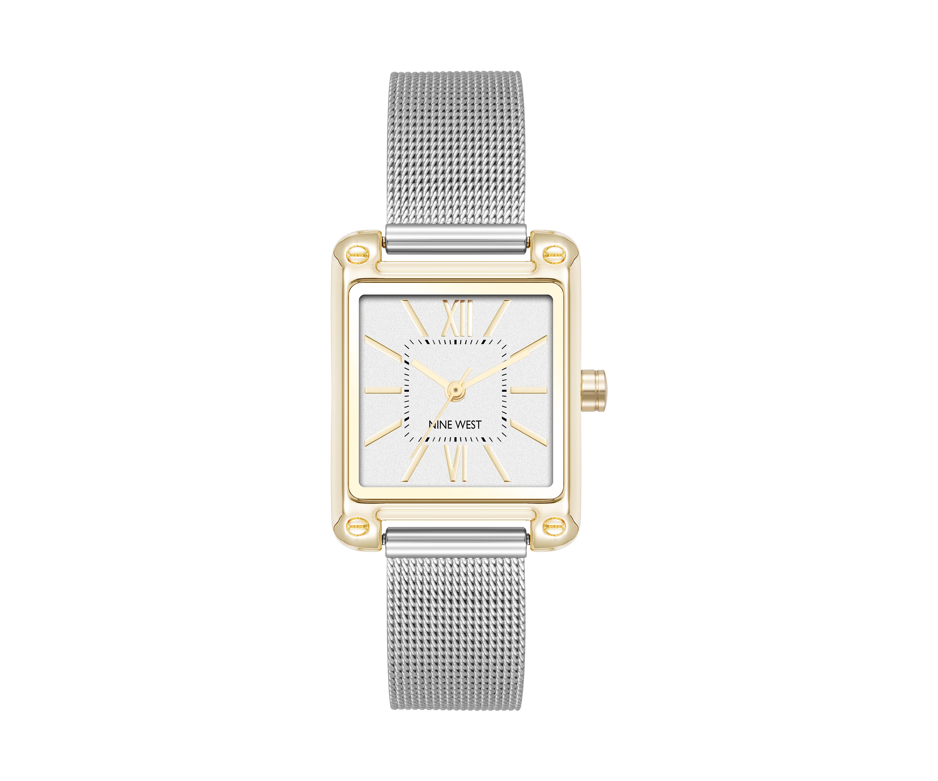 Quartz Contemporary Two Tone Stainless Steel Mesh Bracelet Watch