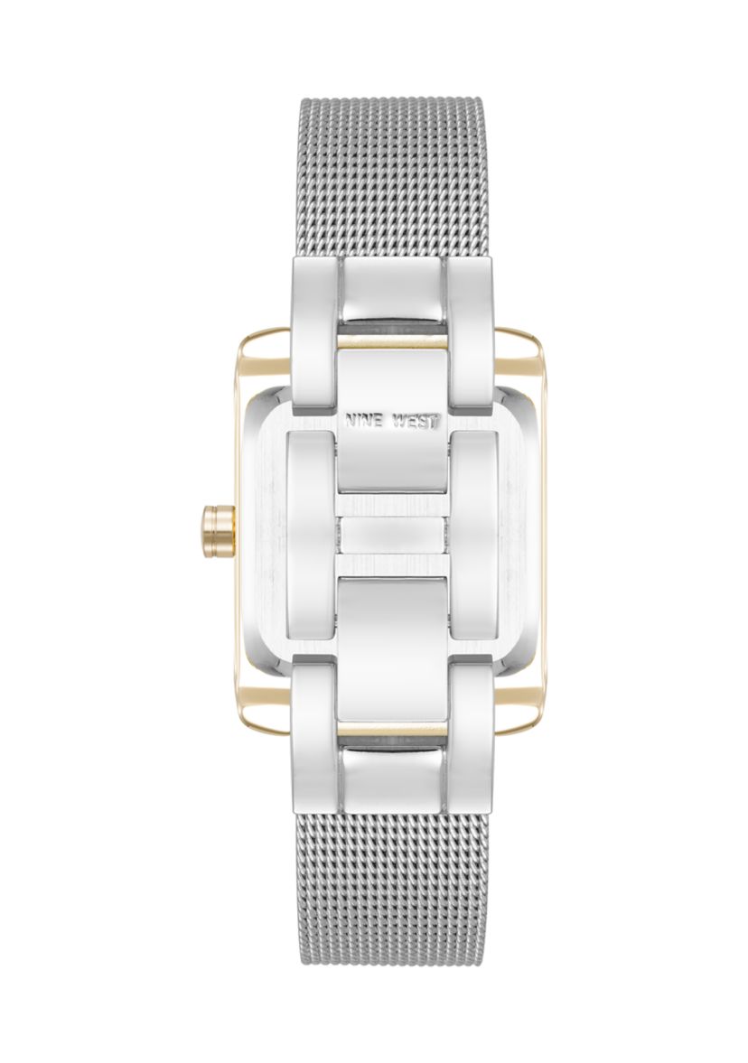 Quartz Contemporary Two Tone Stainless Steel Mesh Bracelet Watch