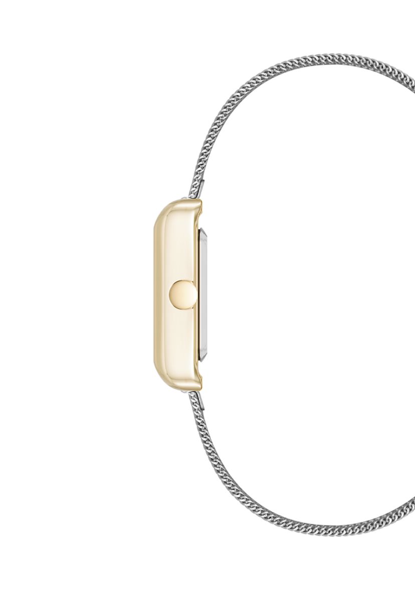 Quartz Contemporary Two Tone Stainless Steel Mesh Bracelet Watch
