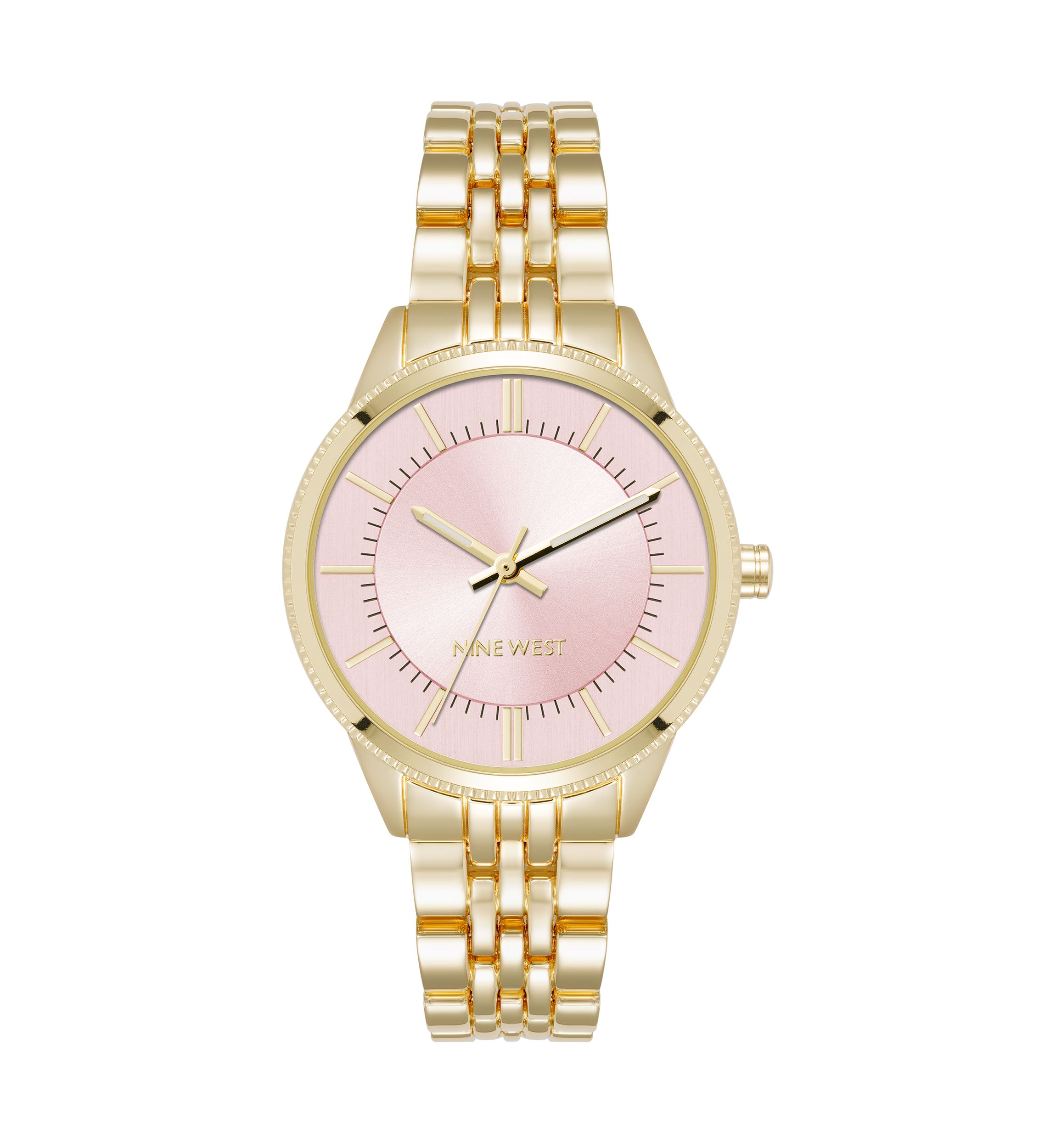 Nine West Quartz Round Pink Alloy Link Bracelet Watch | Belk display picture 1