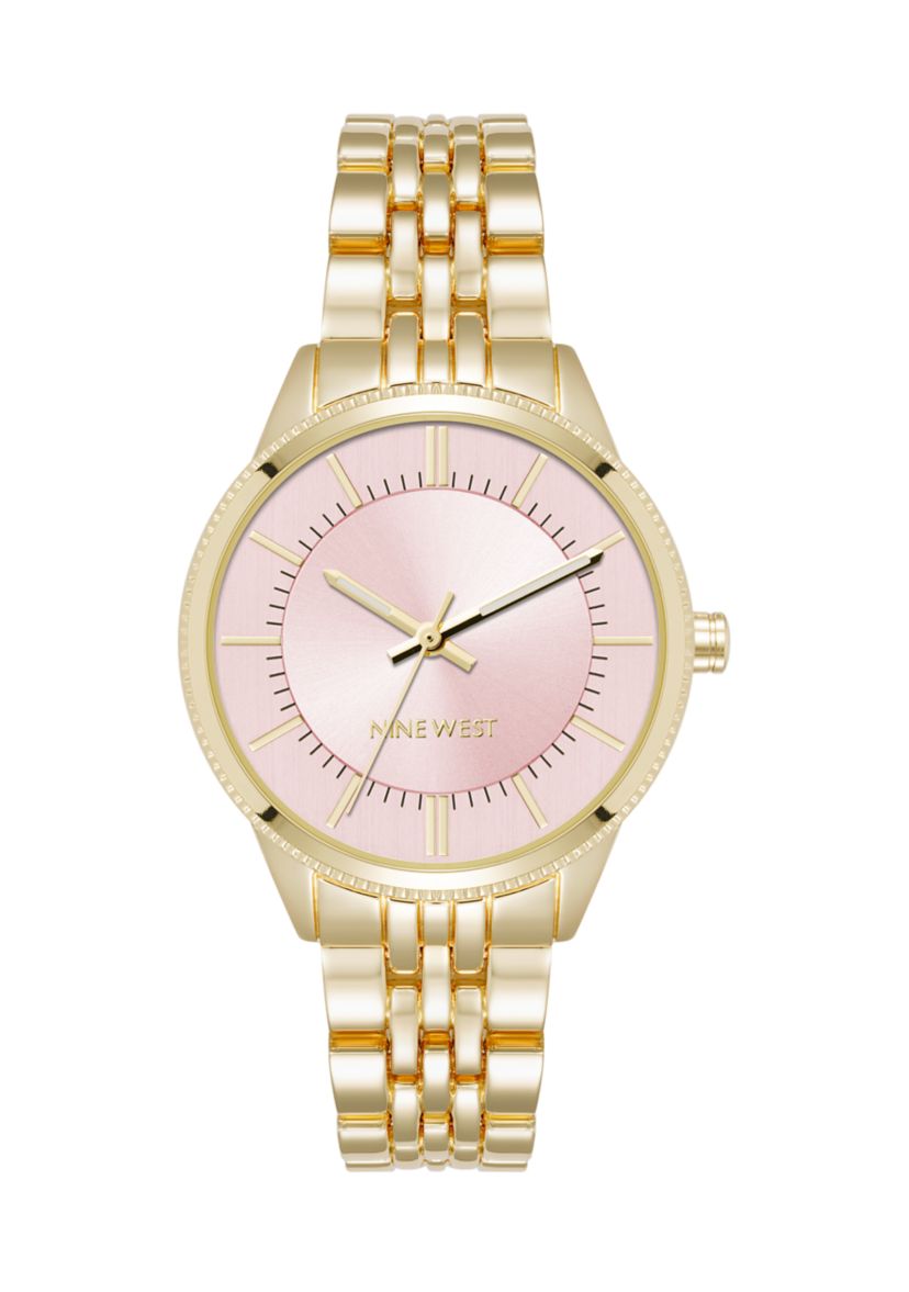 Nine West Quartz Round Pink Alloy Link Bracelet Watch | Belk display picture 2