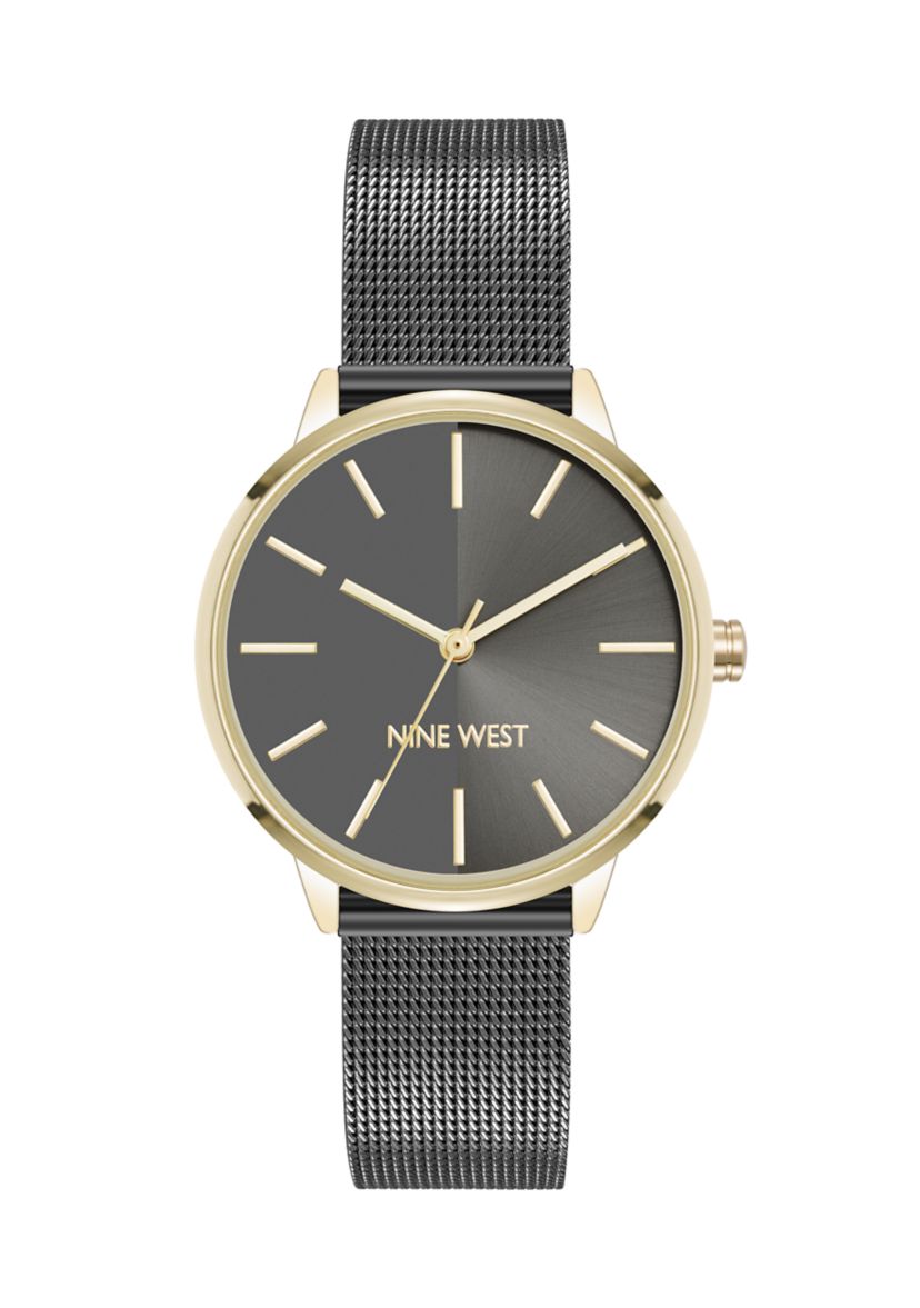 Quartz Dark Grey Stainless Steel Mesh Bracelet Watch
