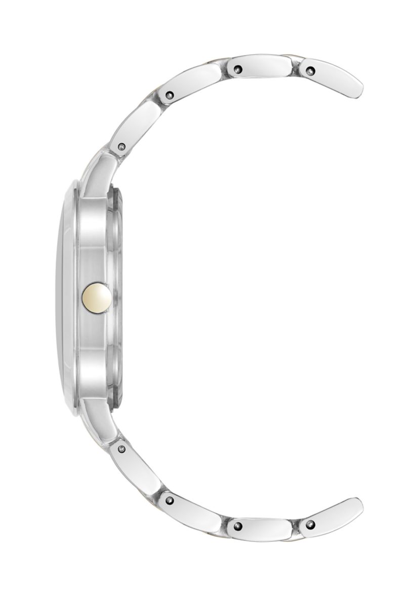 Quartz Black and Two Tone Metal Alloy Bracelet Watch