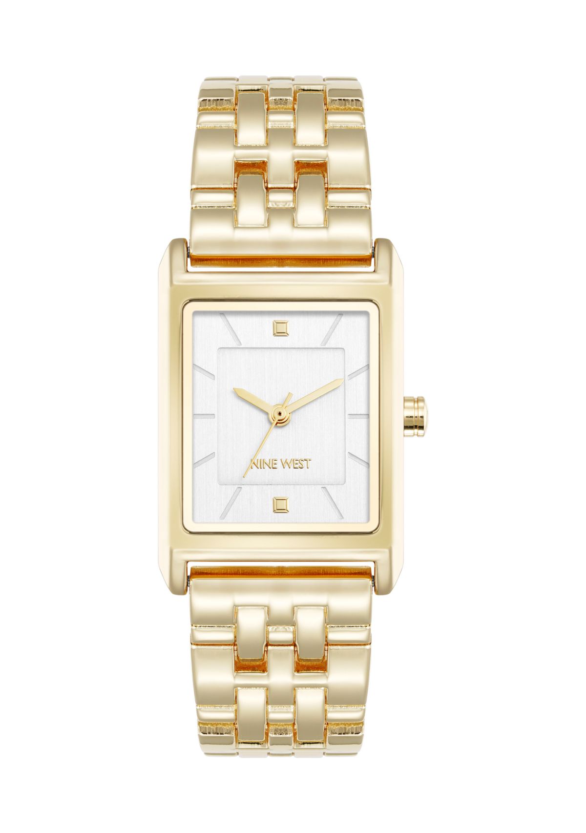 Quartz Rectangular White and Gold Tone Metal Alloy Watch