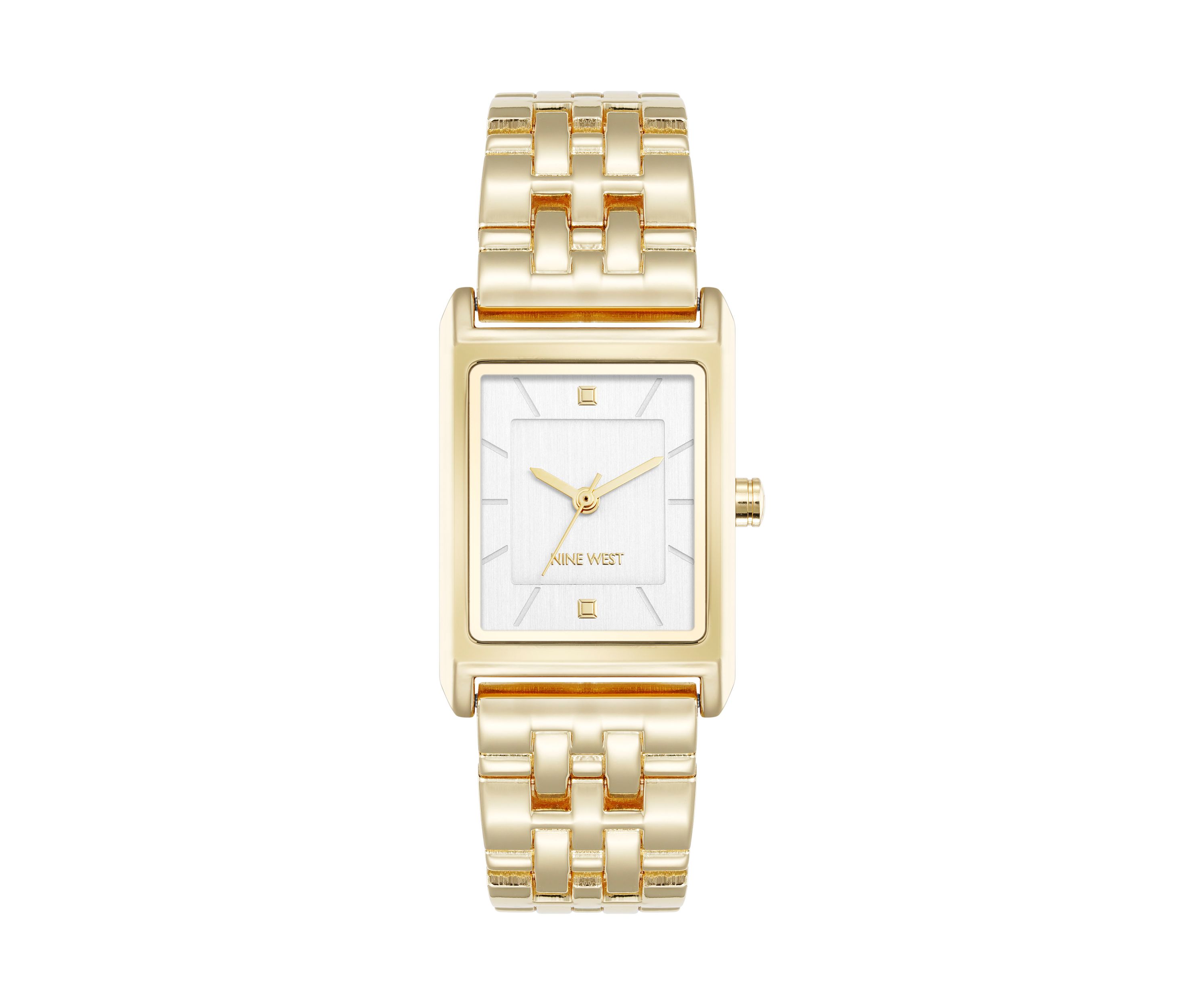 Quartz Rectangular White and Gold Tone Metal Alloy Watch