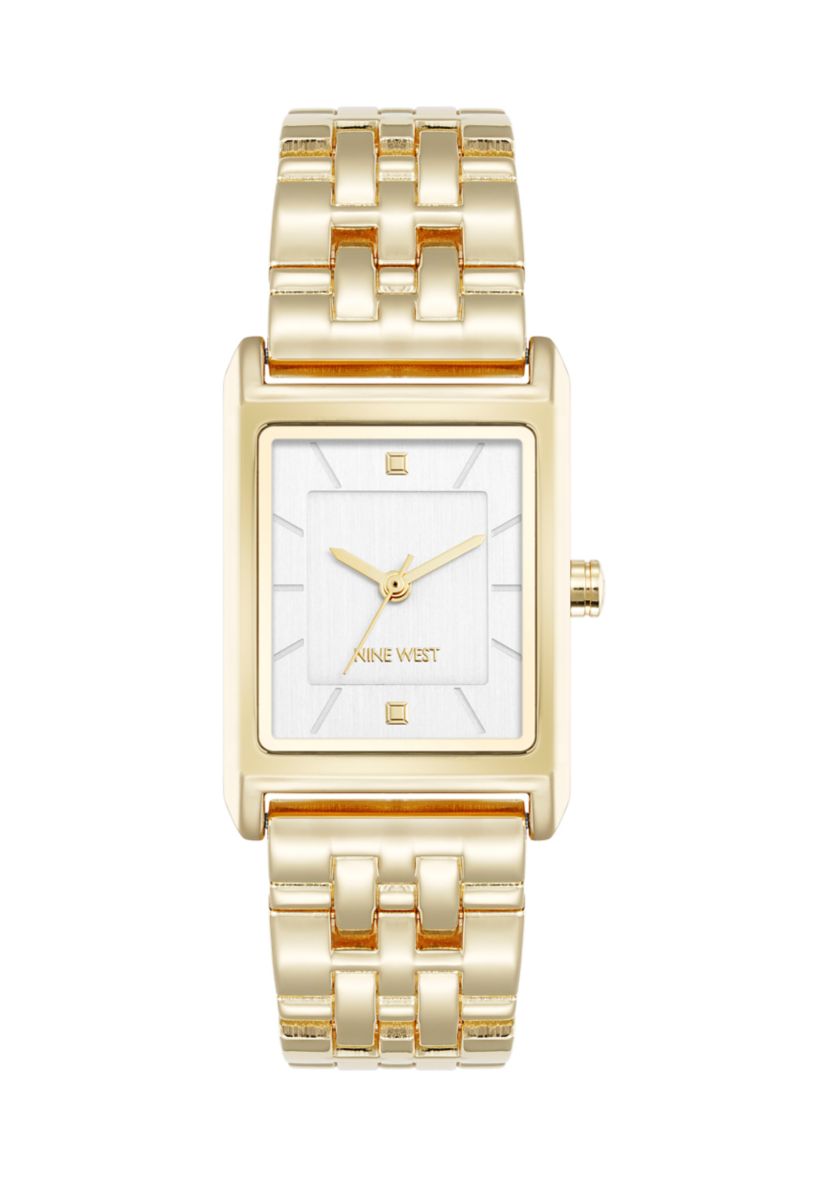 Quartz Rectangular White and Gold Tone Metal Alloy Watch