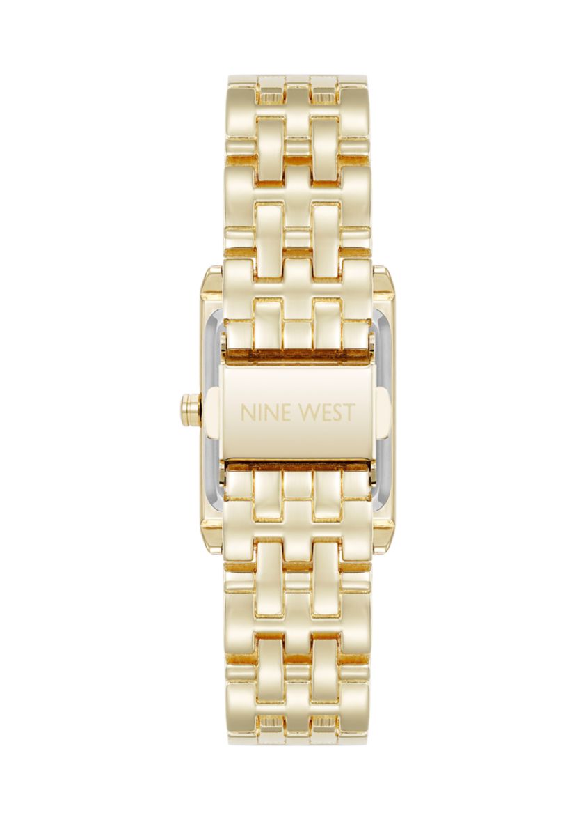Quartz Rectangular White and Gold Tone Metal Alloy Watch