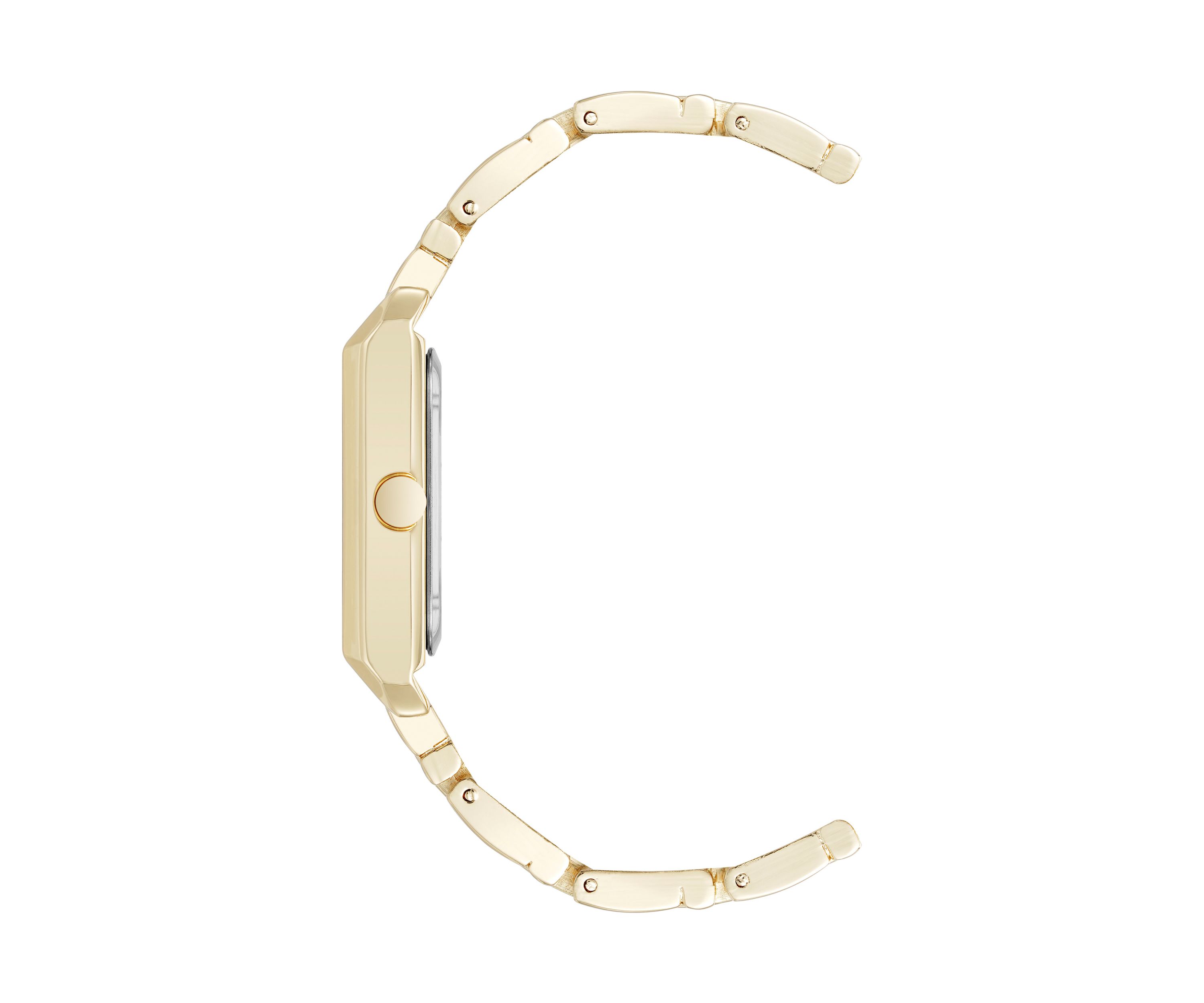Quartz Rectangular White and Gold Tone Metal Alloy Watch