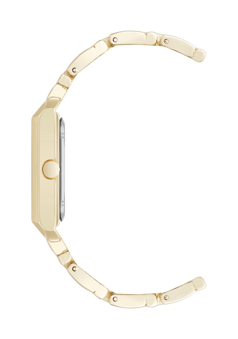 Quartz Rectangular White and Gold Tone Metal Alloy Watch