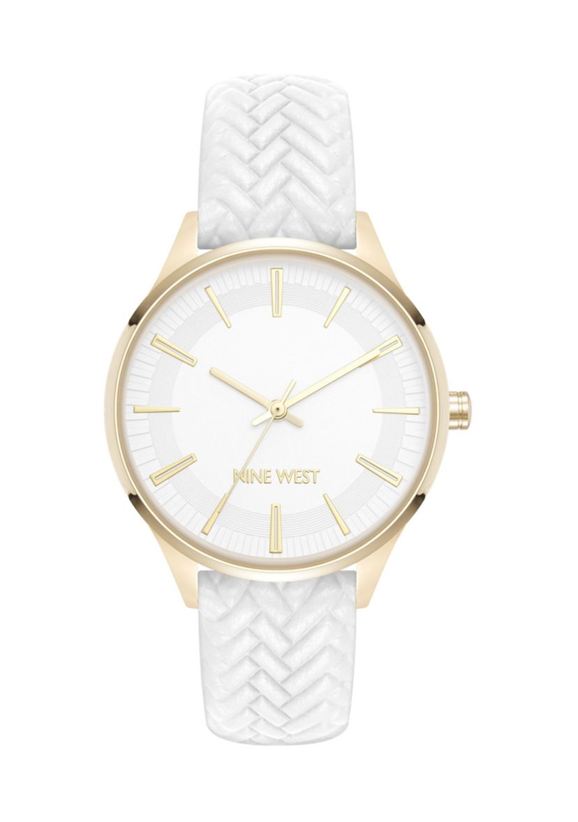 Quartz Boyfriend Gold Tone and Polyurethane Leather Band Watch