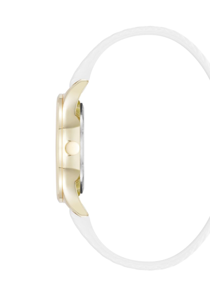 Quartz Boyfriend Gold Tone and Polyurethane Leather Band Watch
