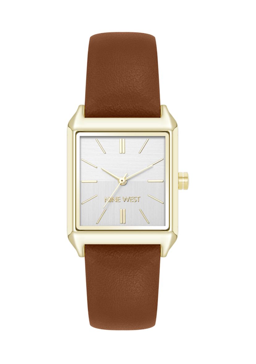 Quartz Rectangular Metal and PU Leather Band Watch