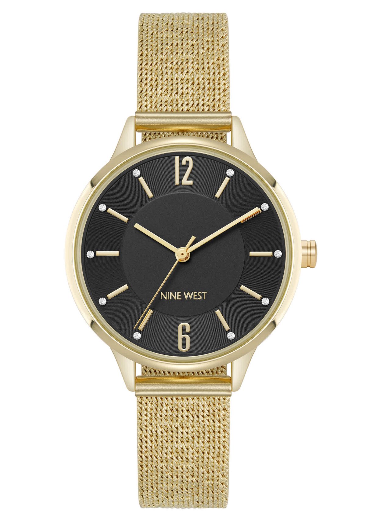 Womens Round, Gold-Tone Stainless Steel Mesh Bracelet Watch