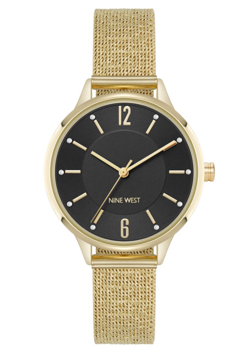 Womens Round, Gold-Tone Stainless Steel Mesh Bracelet Watch
