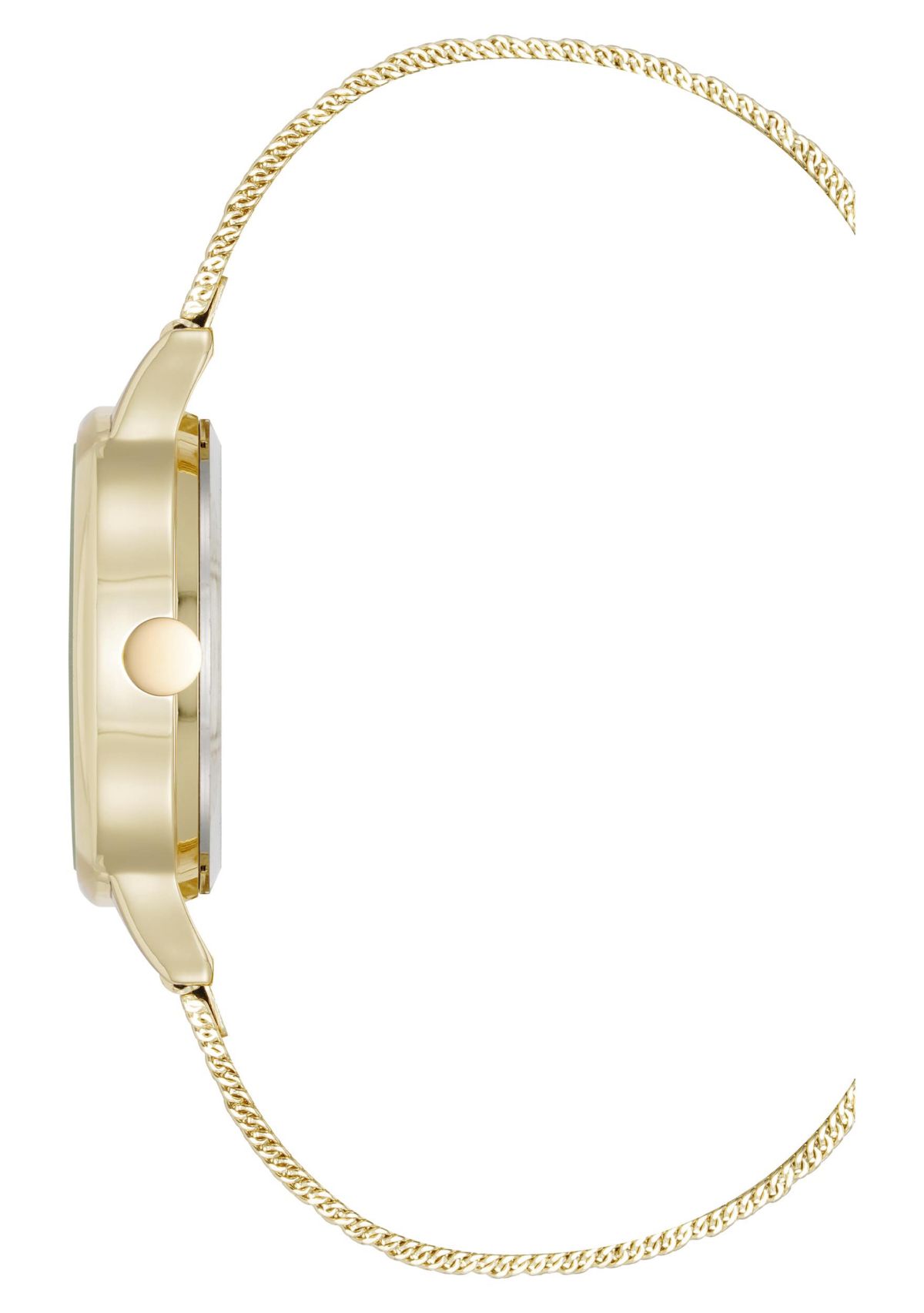 Womens Round, Gold-Tone Stainless Steel Mesh Bracelet Watch