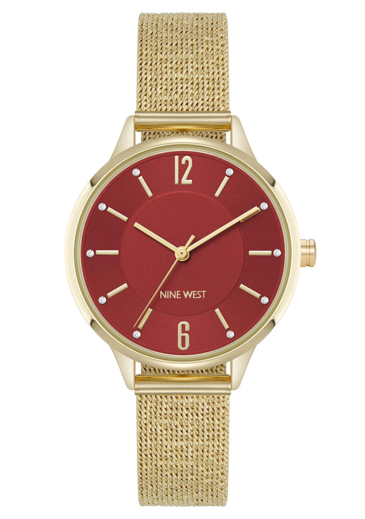 Womens Round, Gold-Tone Stainless Steel Mesh Bracelet Watch