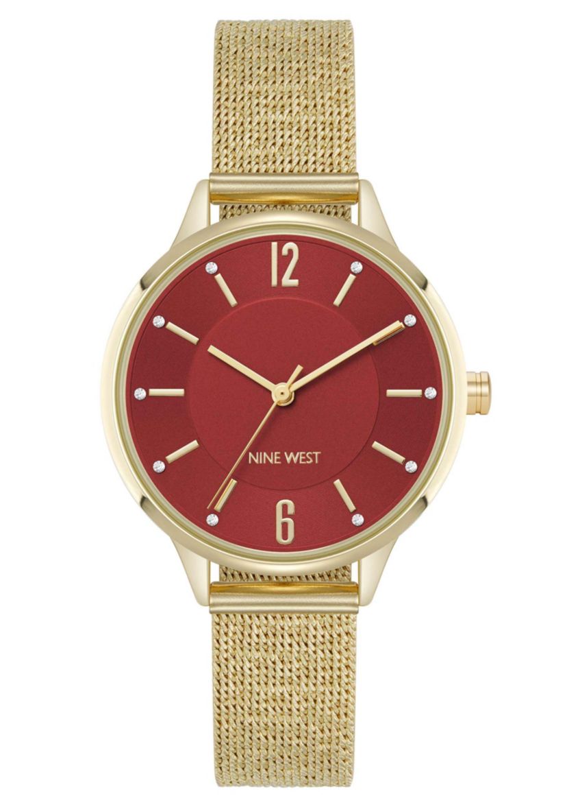 Womens Round, Gold-Tone Stainless Steel Mesh Bracelet Watch