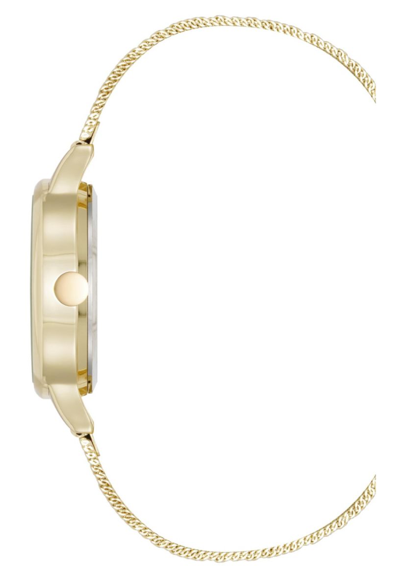 Womens Round, Gold-Tone Stainless Steel Mesh Bracelet Watch