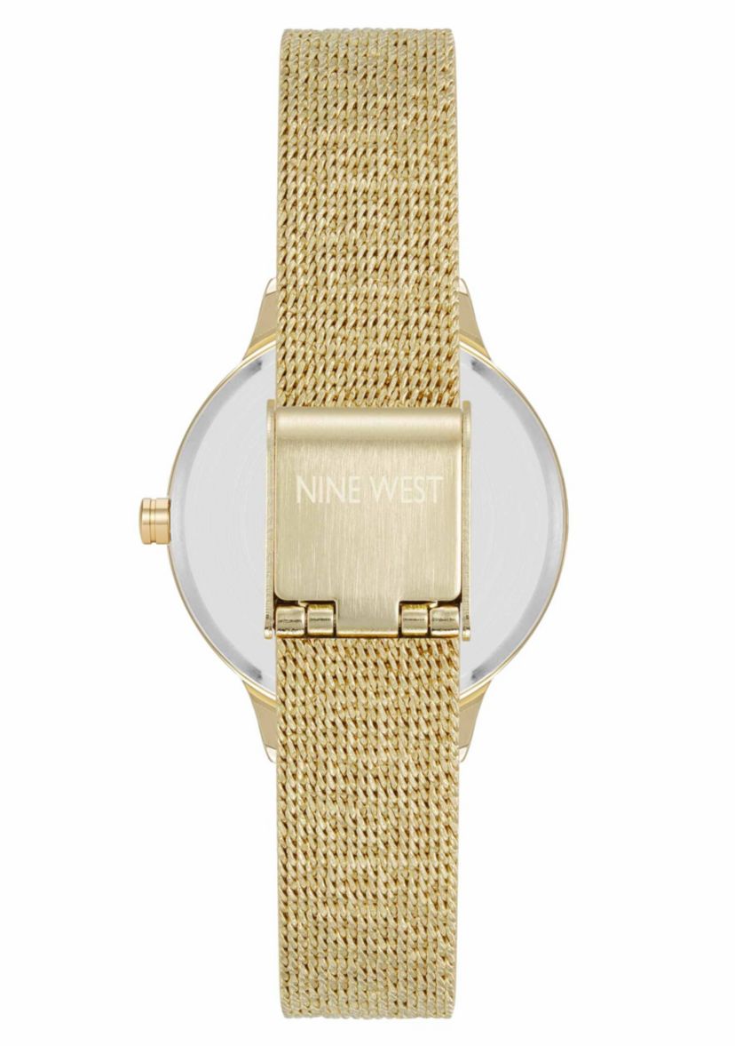 Womens Round, Gold-Tone Stainless Steel Mesh Bracelet Watch