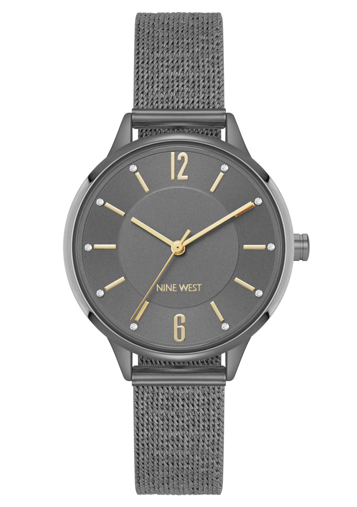 Womens Round, Dark Gray Stainless Steel Mesh Bracelet Watch