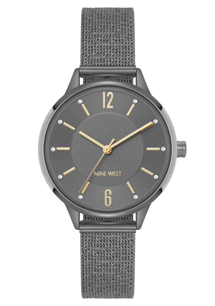 Womens Round, Dark Gray Stainless Steel Mesh Bracelet Watch