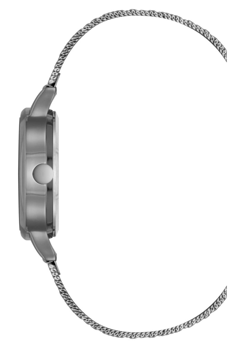 Womens Round, Dark Gray Stainless Steel Mesh Bracelet Watch