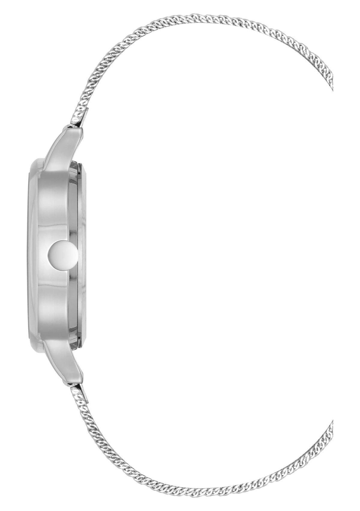 Womens Round, Silver-Tone Stainless Steel Mesh Bracelet Watch