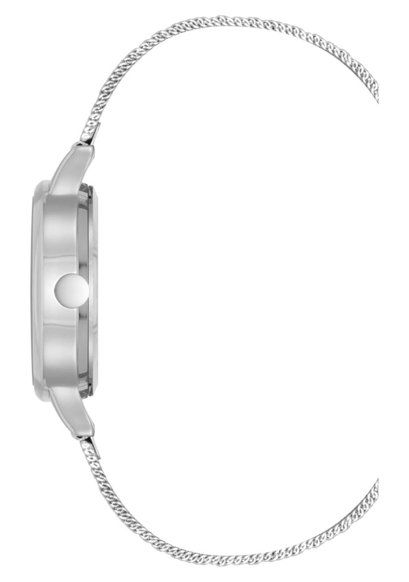 Womens Round, Silver-Tone Stainless Steel Mesh Bracelet Watch