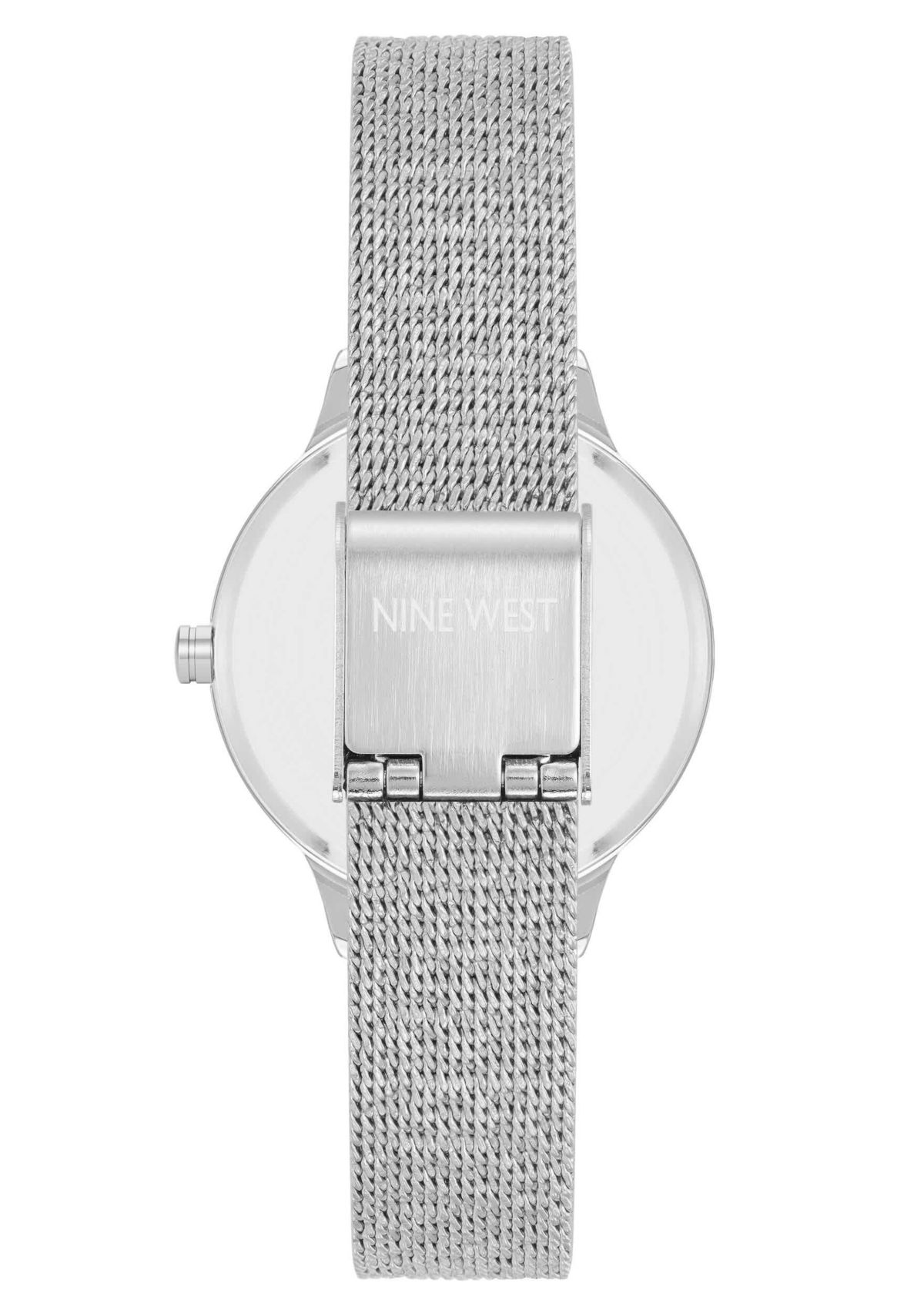 Womens Round, Silver-Tone Stainless Steel Mesh Bracelet Watch