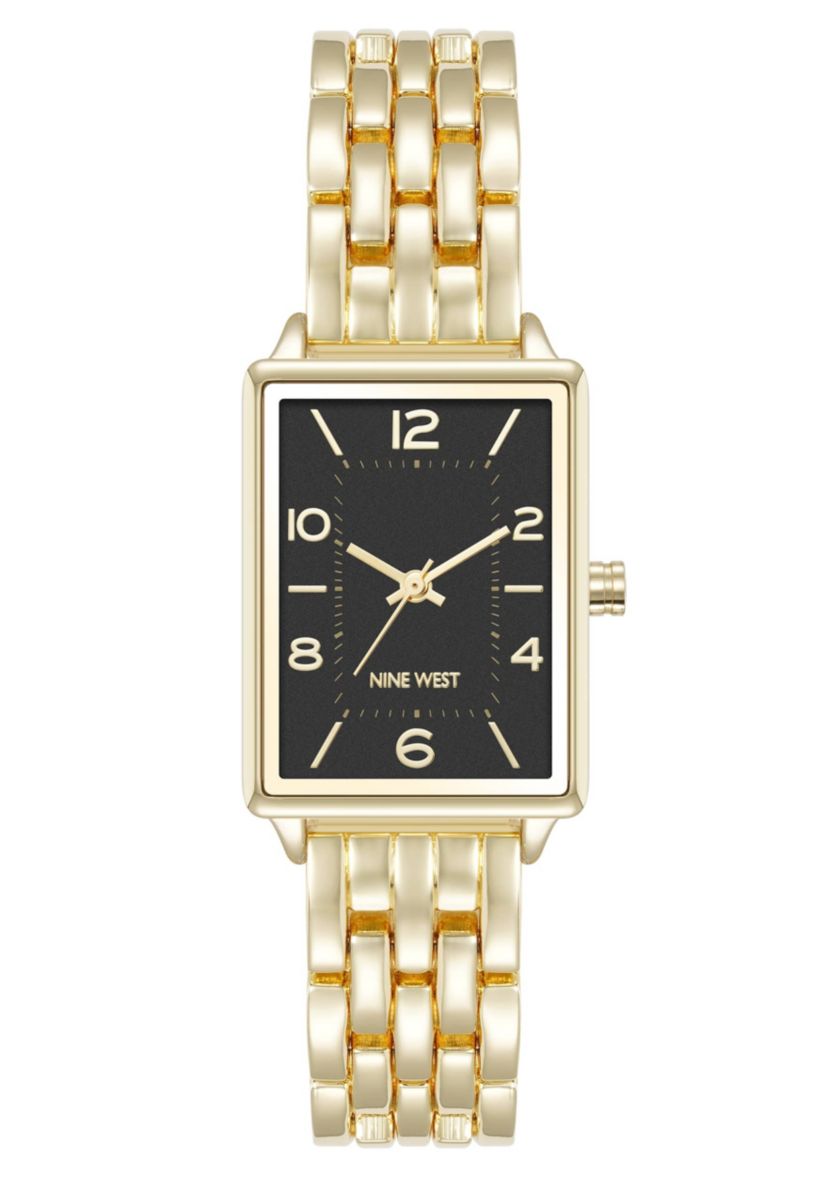 Quartz Rectangular Gold-tone Metal Alloy Link Bracelet Watch