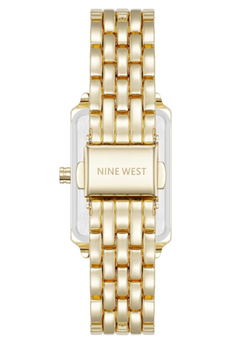 Quartz Rectangular Gold-tone Metal Alloy Link Bracelet Watch