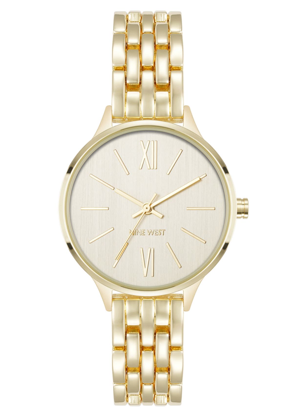 Quartz Round Gold-tone Metal Alloy Link Bracelet Watch