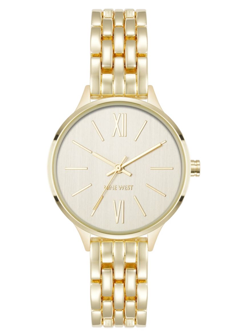 Quartz Round Gold-tone Metal Alloy Link Bracelet Watch