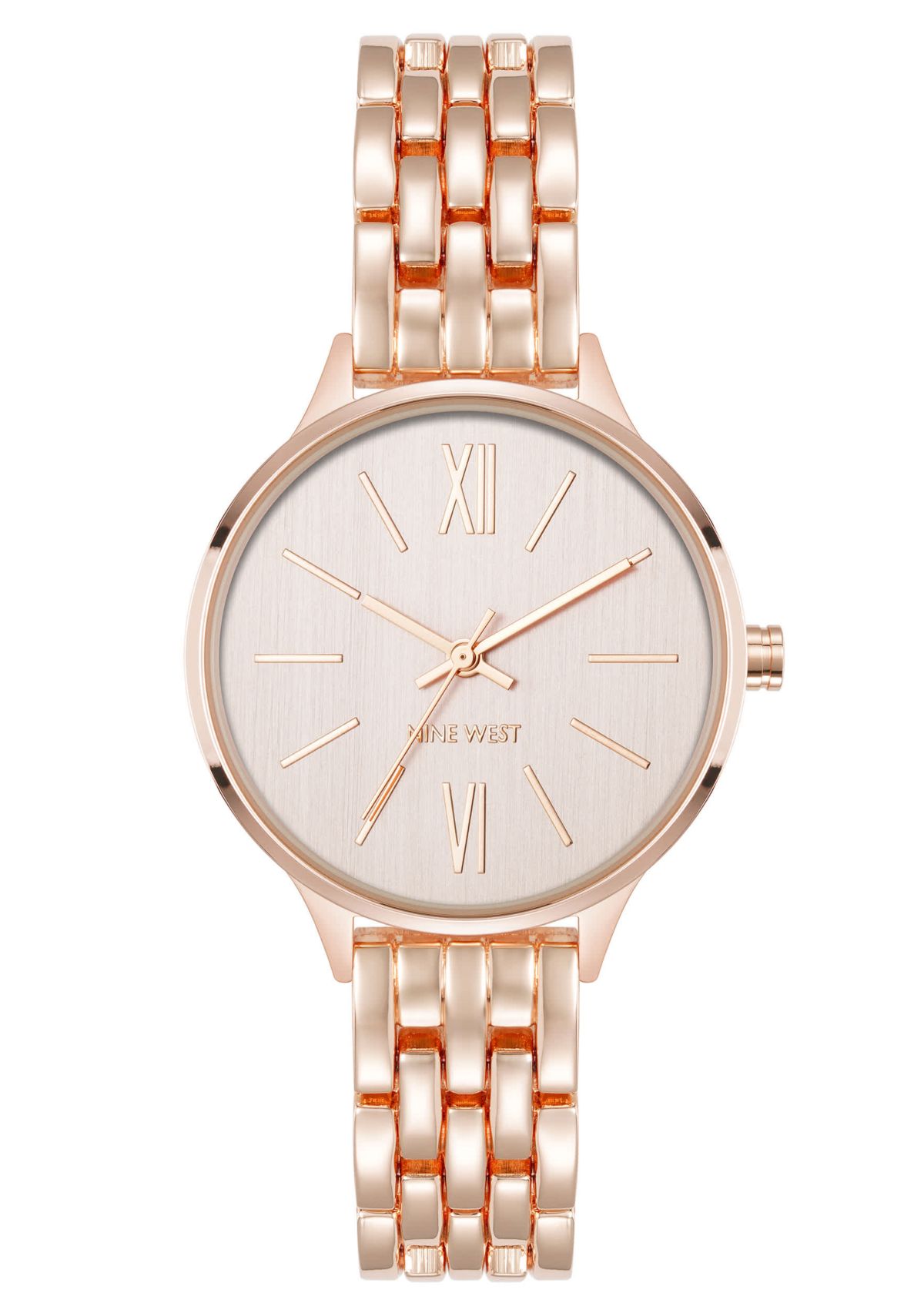 Quartz Round Rose Gold-tone Metal Alloy Link Bracelet Watch
