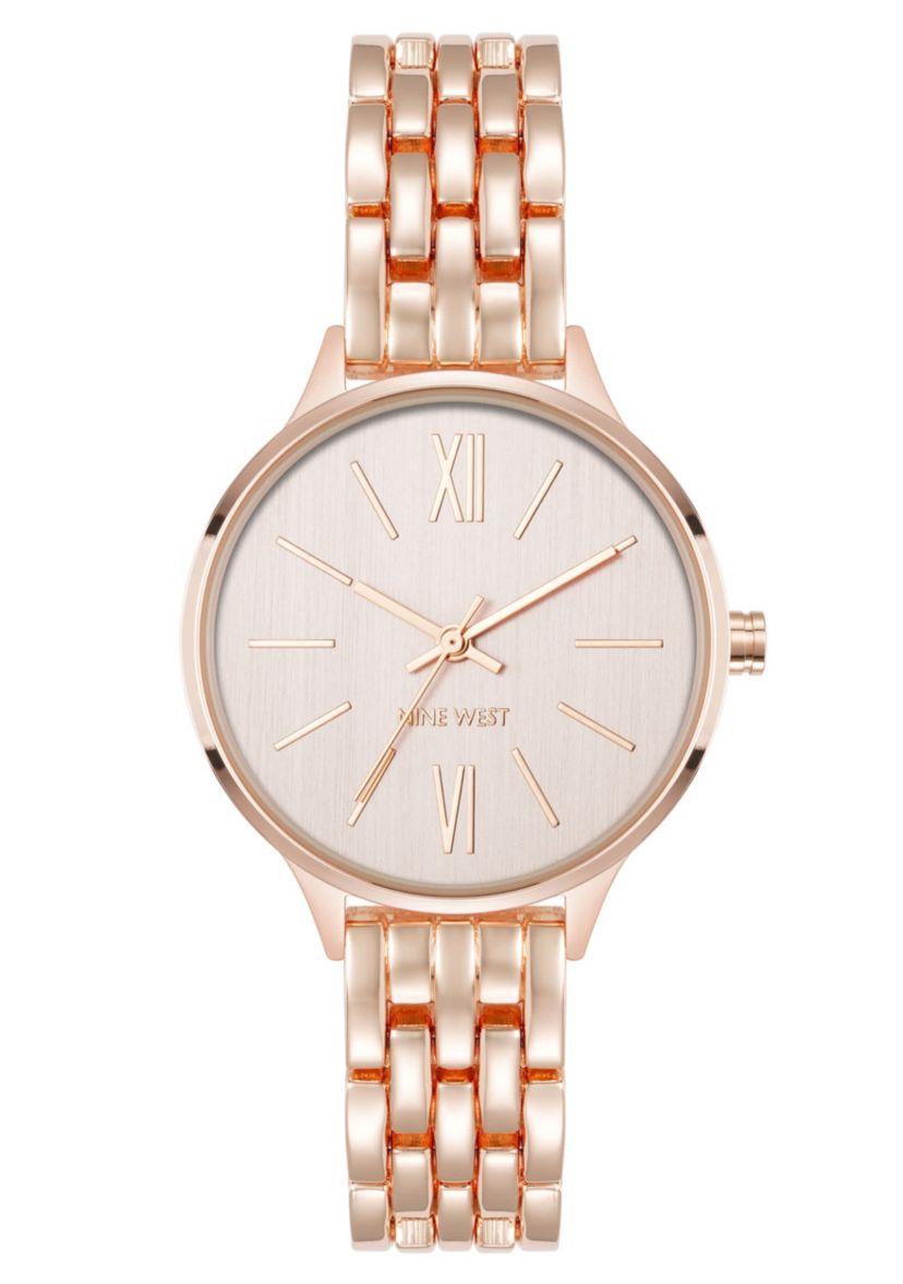 Quartz Round Rose Gold-tone Metal Alloy Link Bracelet Watch