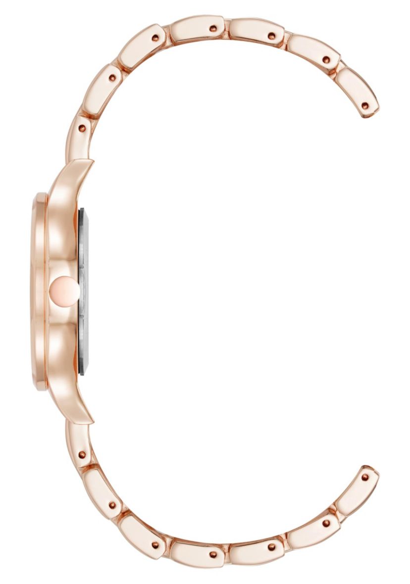 Quartz Round Rose Gold-tone Metal Alloy Link Bracelet Watch
