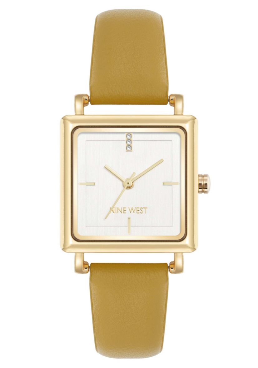 Square Marigold Faux Leather Band Watch