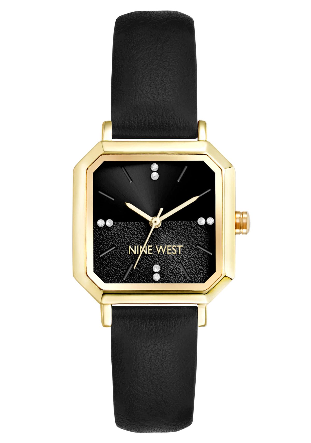 Womens Square Black Faux Leather Band Watch