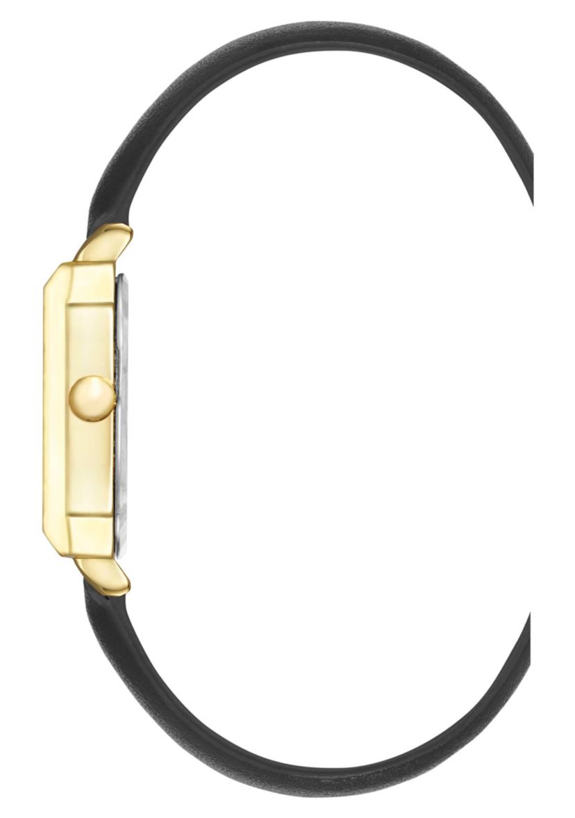 Womens Square Black Faux Leather Band Watch