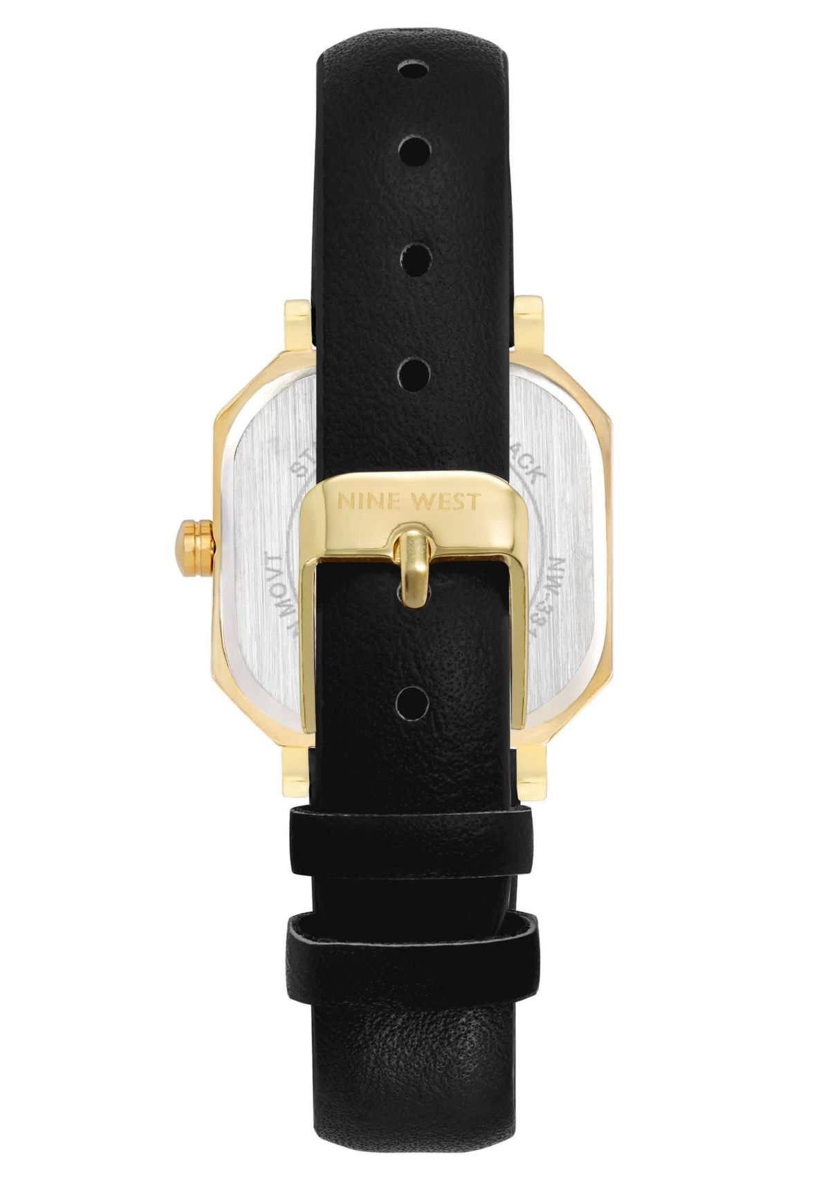 Womens Square Black Faux Leather Band Watch